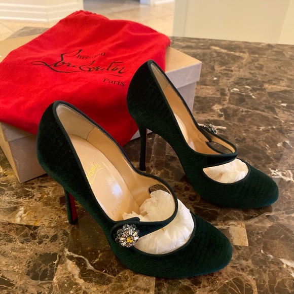Louboutin Green Velvet Booton Mary Jane - Picture 2 of 6